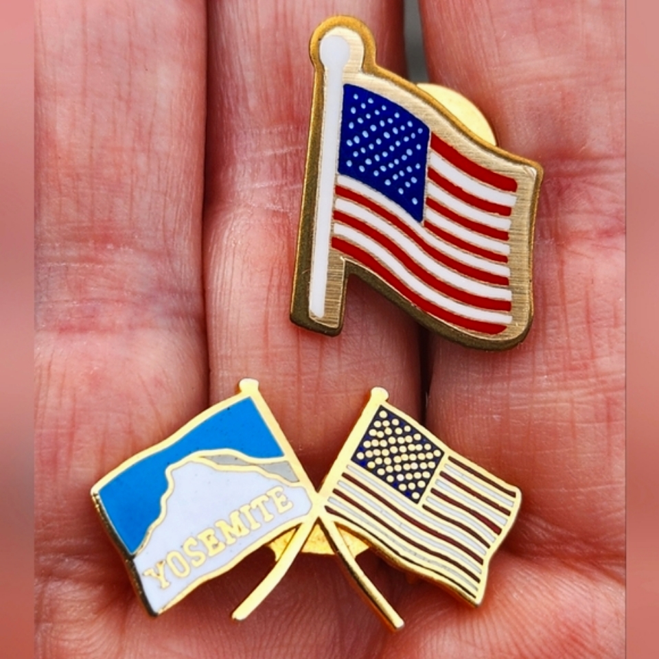 Pair Of Pinnacle Designs Usa & Yosemite/Usa Flags Pins